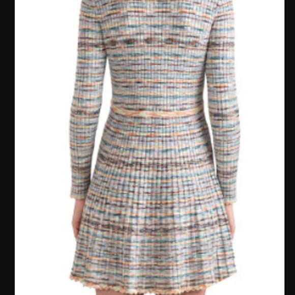 Shoshanna Women's Mini Dress Size L Multicolor Scalloped Hem Knit Ribbed V Neck - Picture 5 of 14